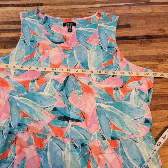 D&CO Beach Tiered Maxi or Tea Length Sleeveless Tropical Print Dress - Picture 5 of 9